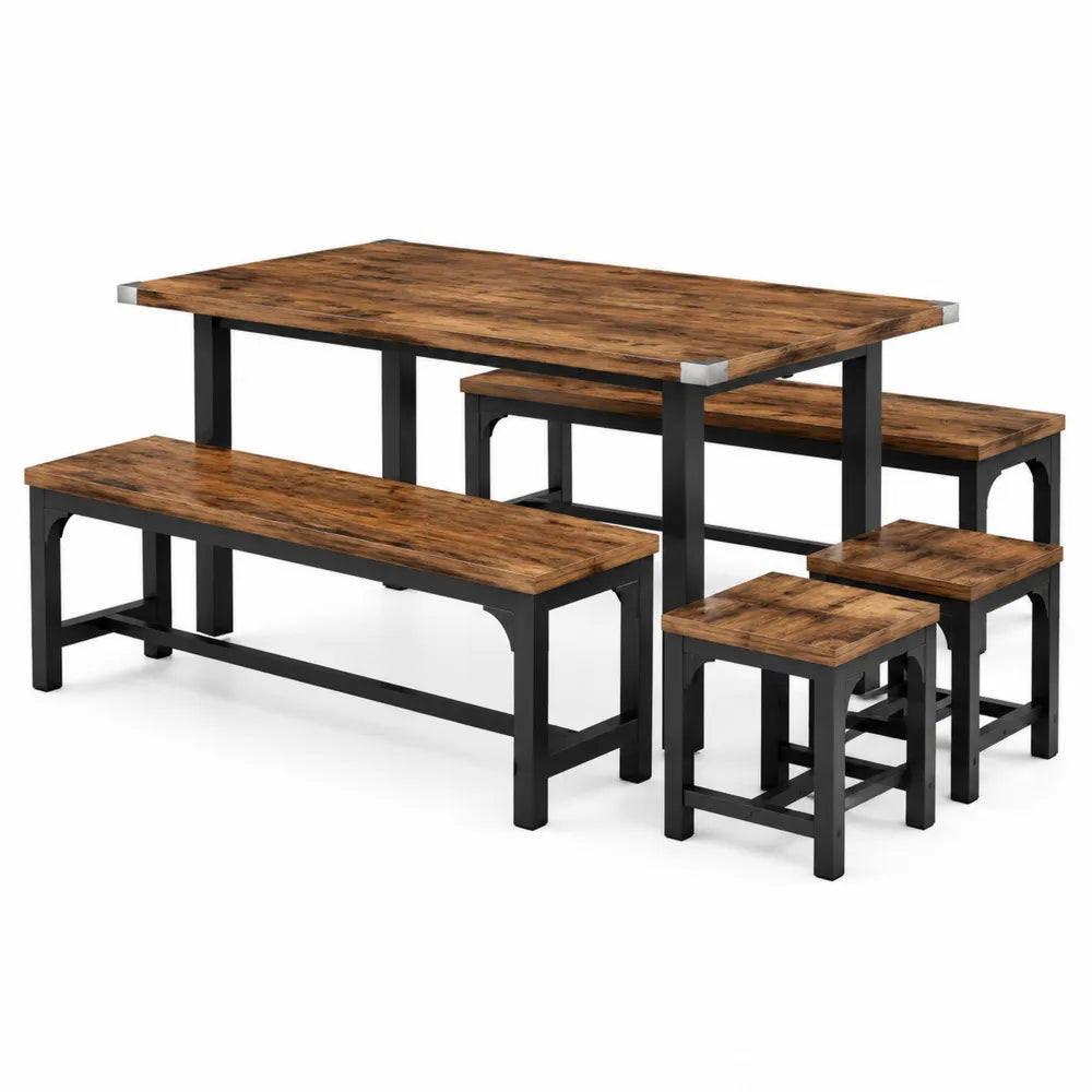 Set da pranzo rettangolare in legno e metallo nero