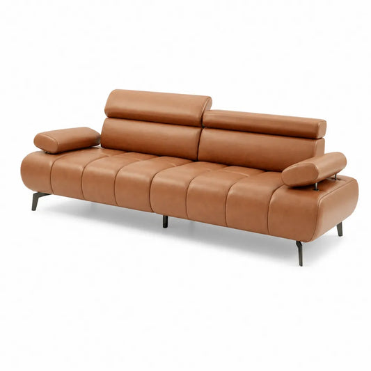 Divano in Pelle Marrone con Schienale Regolabile 230cm