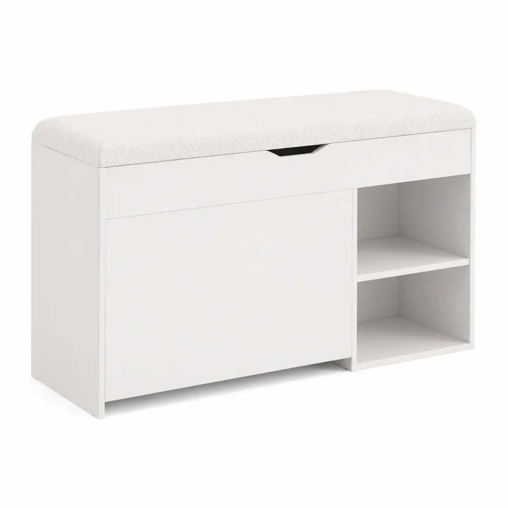 Panca Contenitore in Legno Bianco con Cuscino