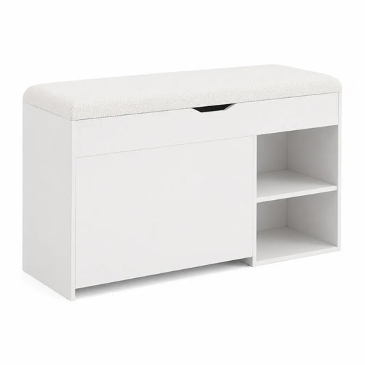 Panca Contenitore in Legno Bianco con Cuscino