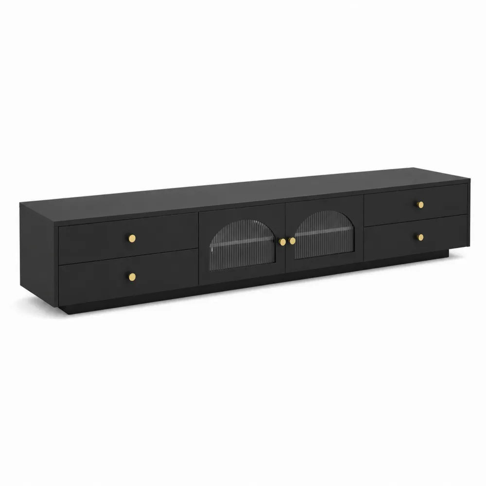 Mobile TV nero in MDF con ante in vetro temperato