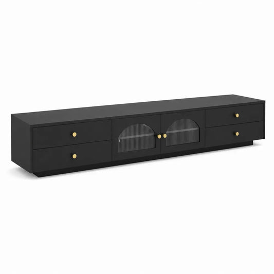 Mobile TV nero in MDF con ante in vetro temperato