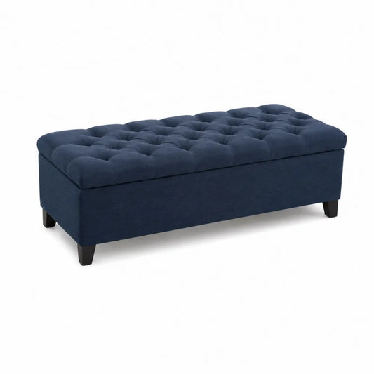Panca contenitore rettangolare in tessuto blu 120x45x40 cm