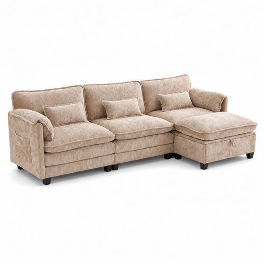 Divano angolare in tessuto con chaise longue