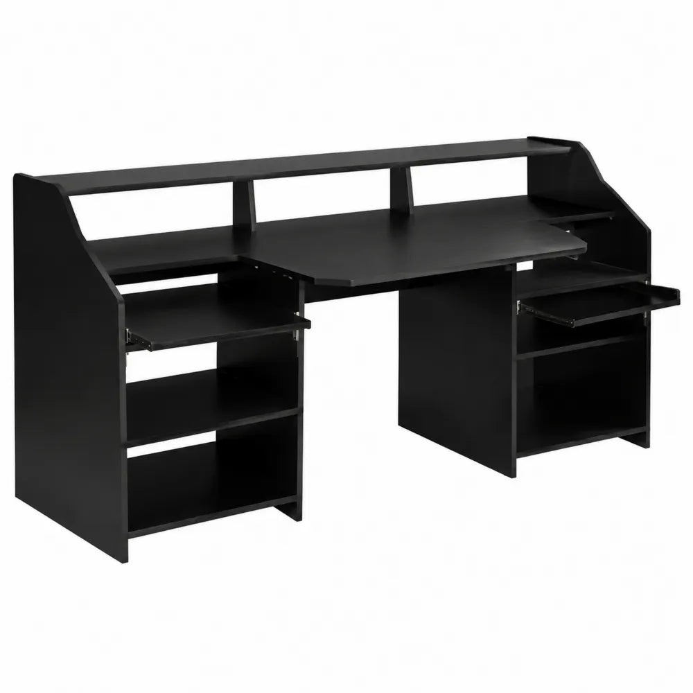 Scrivania in legno composito nera con ripiani 180x60x90 cm